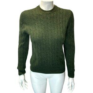 Brooks Brothers Italian Cashmere Cable Knit Olive Green Sweater XS Crewneck